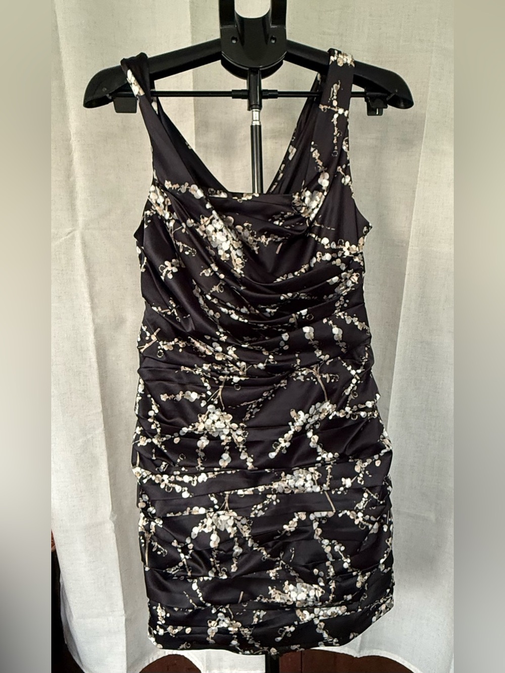 Express Black Floral Ruched Mini Dress